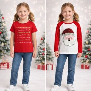 Dot & Zazz Kids Christmas Shirt Lot Santa Sequin Festive Organic Cotton Holiday